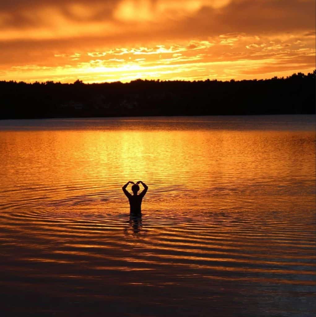 Matthew Mulkern _Sunset_ off of Sandy’s Beach on Nab Pond. Westford