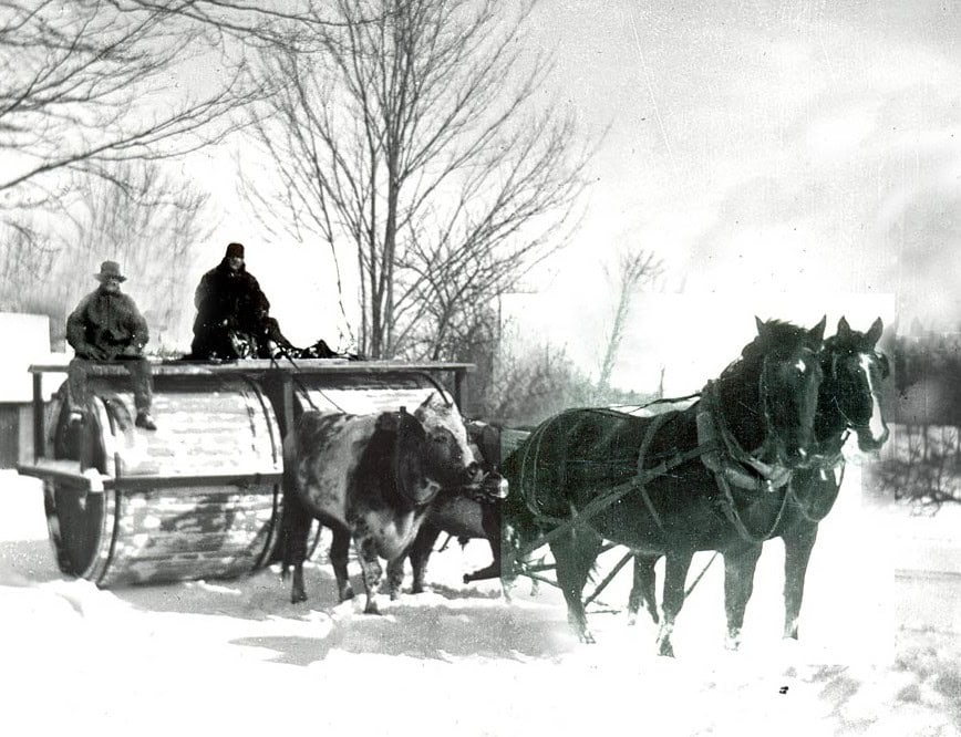 Photo: Snow Roller and Horse Team in Dublin, New Hampshire; Keene Public Library and the Historical Society of Cheshire County